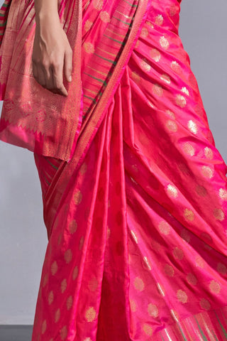 Pink Handwoven Weaving Silk Saree