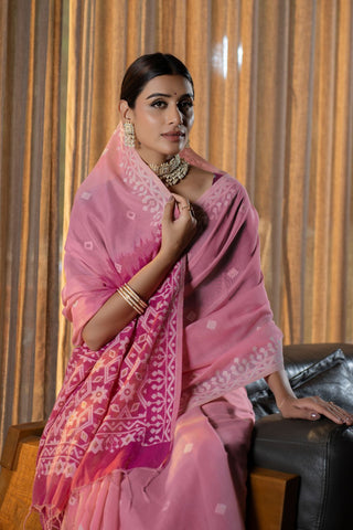 Pink Jamdani Mulmul Cotton Saree