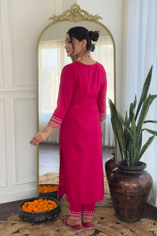 Pink Viscose Reyon Chinon Embroidery Kurta Set_Kumari Sarees