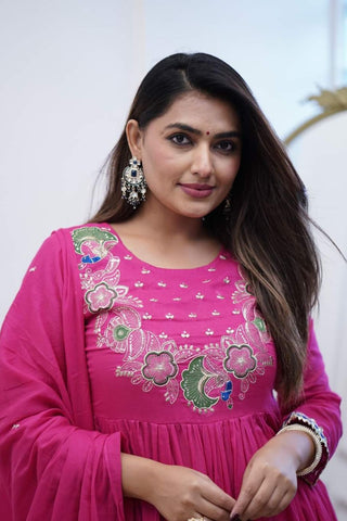 Pink Soft Chanderi Cotton With Embroidered Kurta Set_Kumari Sarees