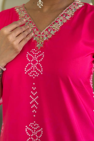 Viscose Gadhwal France Crepe Chinon Embroidery Kurta Set_Kumari Sarees