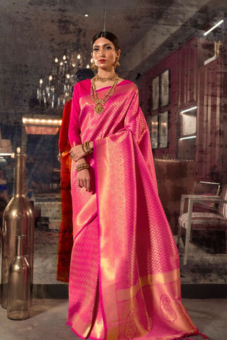 Pink Kanjeevaram Handloom Silk Saree