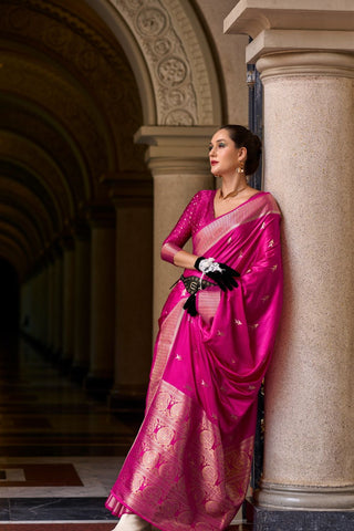 Pink Pure Satin Silk Crepe Saree_Kumari Sarees