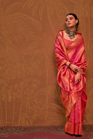 Pink Handloom Weaving Silk Saree