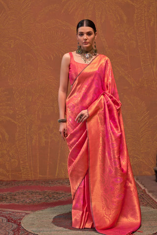 Pink Handloom Weaving Silk Saree