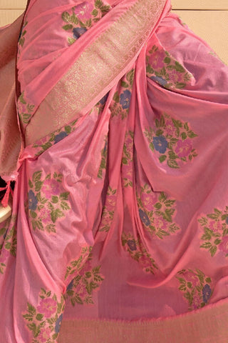 PINK CHINON NYLON HANDLOOM WEAVING SAREE