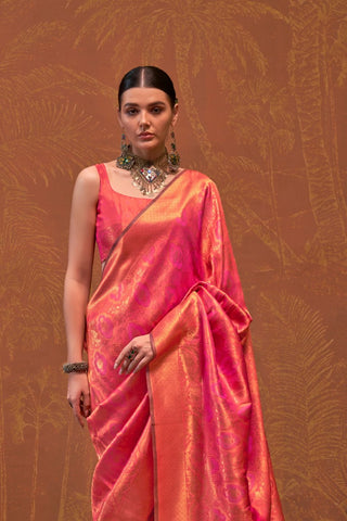 Pink Handloom Weaving Silk Saree