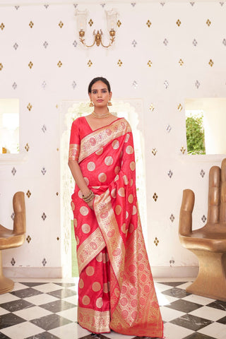 Pink Pure Satin Weaving Silk Saree