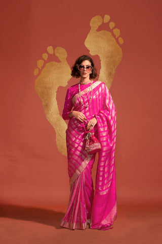 PINK PURE VISCOSE HANDLOOM SAREE - UNSTITCHED WITH BLOUSE