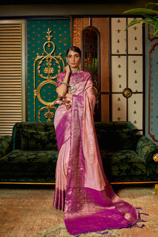 PINK & PURPLE ZARI BASE HANDLOOM WEAVING SILK SAREE