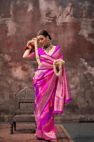 Pink & Purple Handloom Weaving Silk Saree