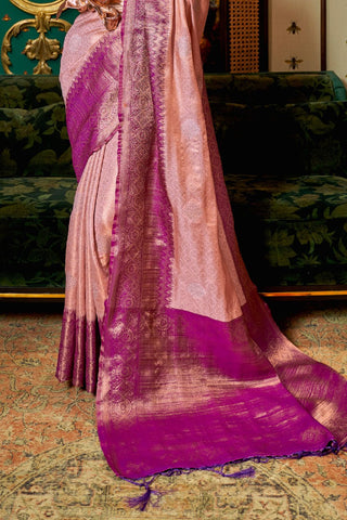 PINK & PURPLE ZARI BASE HANDLOOM WEAVING SILK SAREE