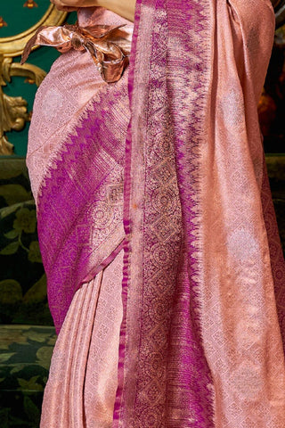 PINK & PURPLE ZARI BASE HANDLOOM WEAVING SILK SAREE