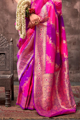 Pink & Purple Handloom Weaving Silk Saree