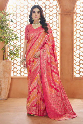 Pink & Yellow Pure Soft Banarasi Silk Saree