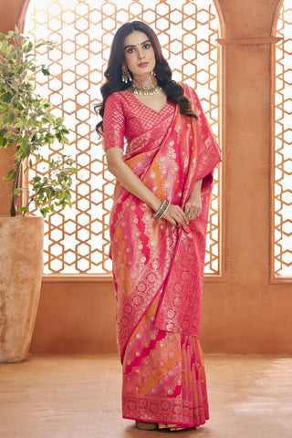 Pink & Yellow Pure Soft Banarasi Silk Saree