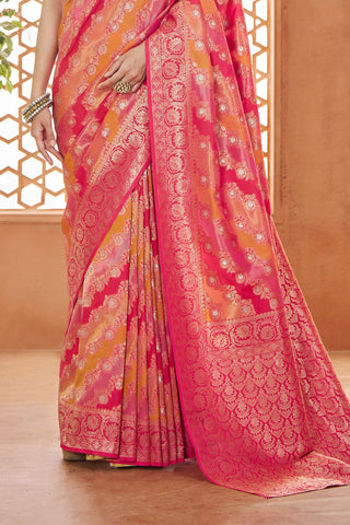 Pink & Yellow Pure Soft Banarasi Silk Saree