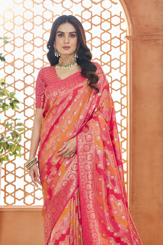 Pink & Yellow Pure Soft Banarasi Silk Saree