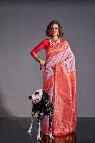 PINK KASHMIRI HANDLOOM SAREE - WITH BLOUSE