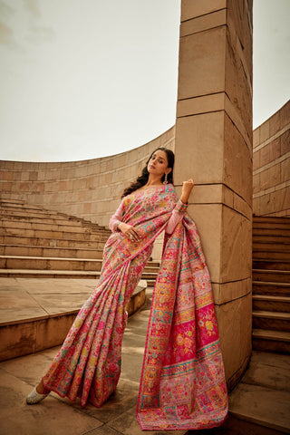 PINK KASHMIRI HANDLOOM WEAVING. SAREE