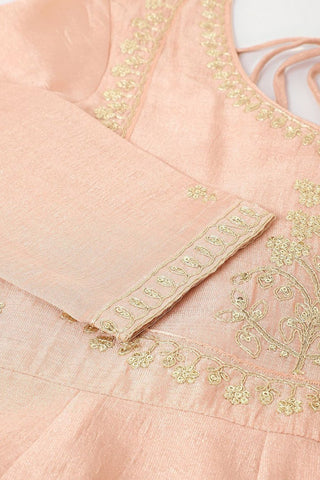 Pink Plain Silk Embroidery Kurta Set_Kumari Sarees