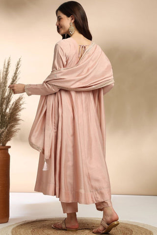 Pink Plain Silk Embroidery Kurta Set_Kumari Sarees