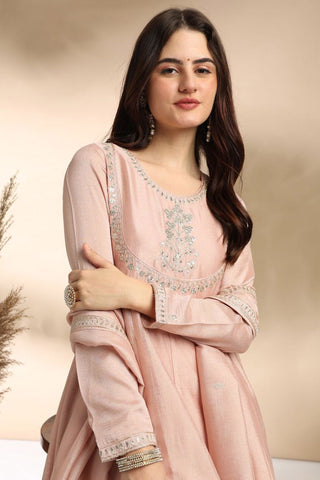 Pink Plain Silk Embroidery Kurta Set_Kumari Sarees