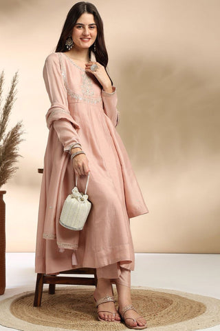 Pink Plain Silk Embroidery Kurta Set_Kumari Sarees