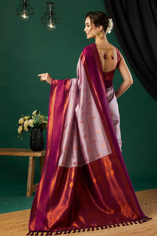 Pink and Gold-Toned Banarasi Silk Saree_Kumari Sarees