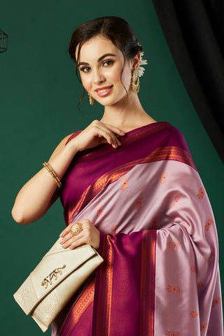 Pink and Gold-Toned Banarasi Silk Saree_Kumari Sarees