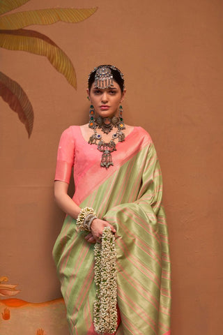 PISTA GREEN HANDLOOM WEAVING SILK SAREE