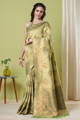 Pista Green Banarasi Silk Saree_Kumari Sarees