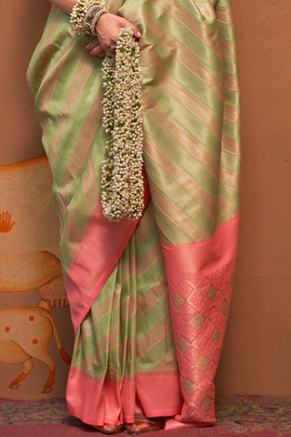 PISTA GREEN HANDLOOM WEAVING SILK SAREE