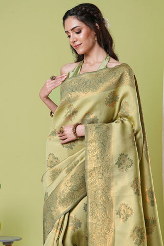 Pista Green Banarasi Silk Saree_Kumari Sarees
