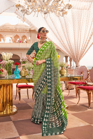 Pista Green Patola Silk Saree