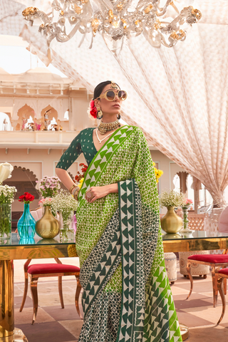 Pista Green Patola Silk Saree