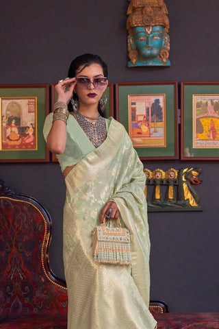 PISTA PURE KATAN HANDLOOM WEAVING SILK SAREE