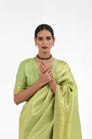 PISTA KANJEEVARAM HANDLOOM SILK SAREE 