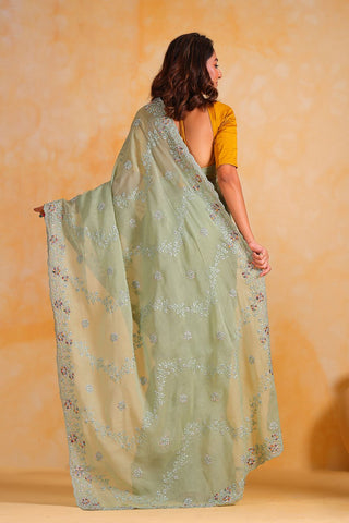 PISTA PURE SILK EMBROIDERED SAREE