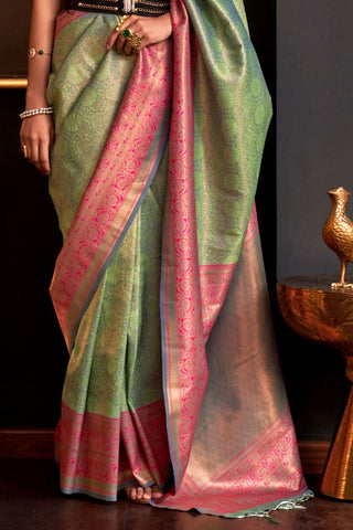 PISTA HANDLOOM WEAVING SILK SAREE