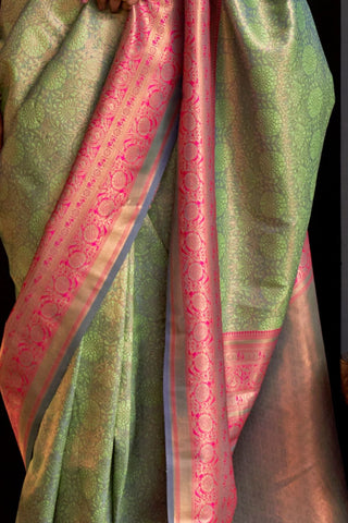 PISTA HANDLOOM WEAVING SILK SAREE