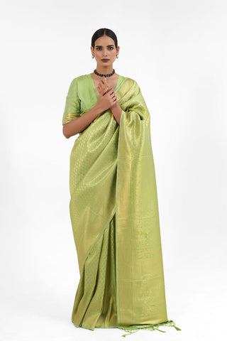 PISTA KANJEEVARAM HANDLOOM SILK SAREE 