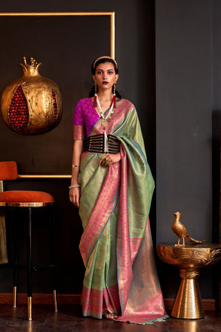 PISTA HANDLOOM WEAVING SILK SAREE