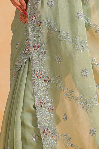 PISTA PURE SILK EMBROIDERED SAREE