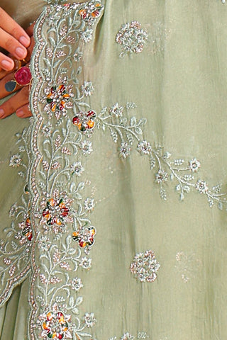 PISTA PURE SILK EMBROIDERED SAREE