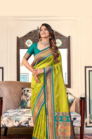 Pista Soft Peshwai Paithani Silk Saree