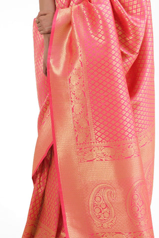 PASTEL RED KANJEEVARAM HANDLOOM SILK SAREE 