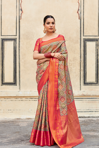 Orange Pure Dharmavaram Silk With Zari Weaving Saree