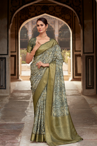 Olive Green Pure Handloom Silk Saree