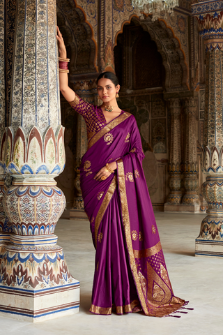 Purple Satin Silk Saree